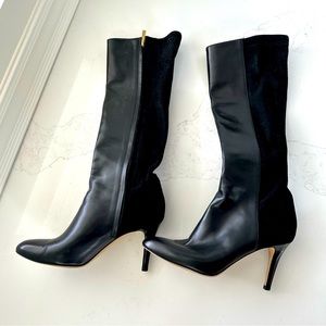 Black suede & leather, with zipper.  Jimmy Choo dress boots. Size 38.